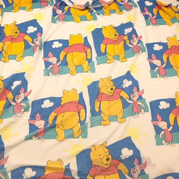 Vtg 90s Disney Winnie the Pooh Double Size Flat  Sheet 95x75 Piglet - Picture 1 of 16